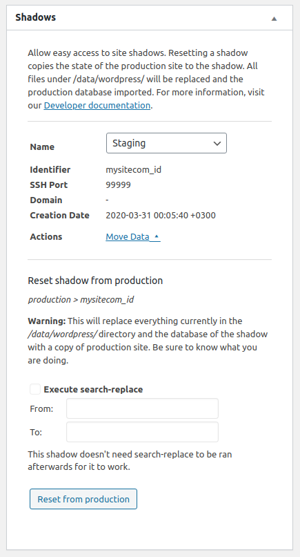 Shadows overview in WordPress admin